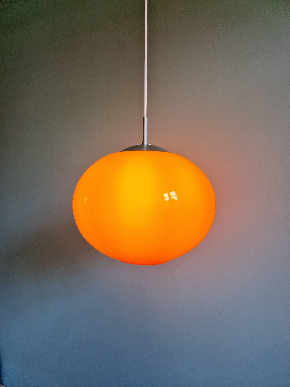 Large Space Age pendant light in orange opaline, 1960s-70s
