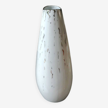 Vase Design Signé Hérold Porzellan Bavaria. En porcelaine fine blanche/Décor filaments argentés. Haut 22 cm