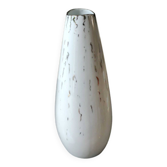 Vase Design Signé Hérold Porzellan Bavaria. En porcelaine fine blanche/Décor filaments argentés. Haut 22 cm