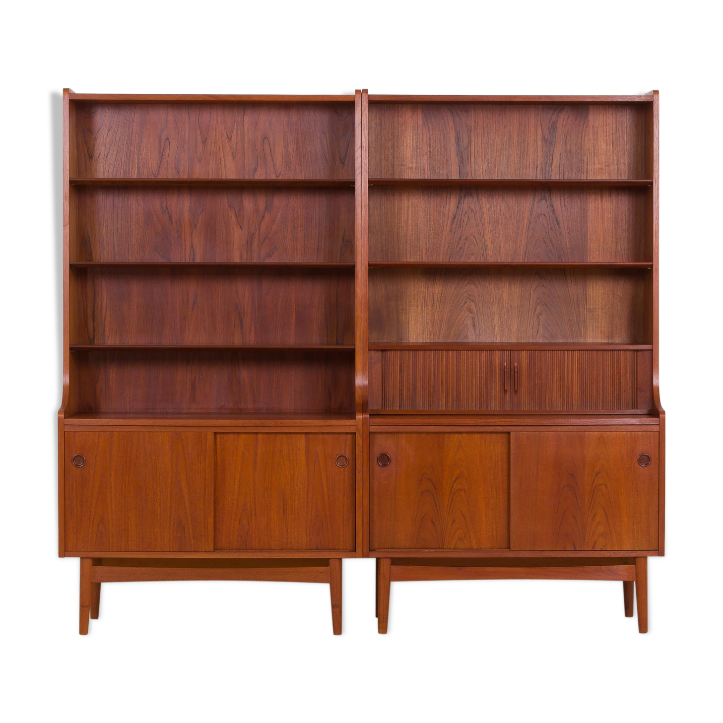 Johannes Sorth Nexo two sections bookcase with a secretaire in teak, Danish, 60s