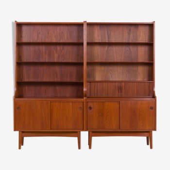 Johannes Sorth Nexo two sections bookcase with a secretaire in teak, Danish, 60s