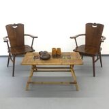 Table basse en rotin avec carreaux de céramique, années 60