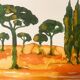 Tableau signé paysage « Lever de soleil provençal dans la pinède »