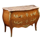 Commode française incrustée du XXe siècle avec plateau en marbre