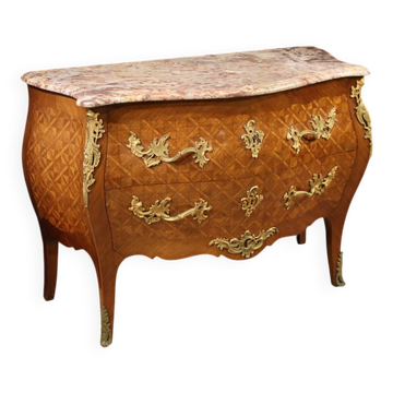 Commode française incrustée du XXe siècle avec plateau en marbre
