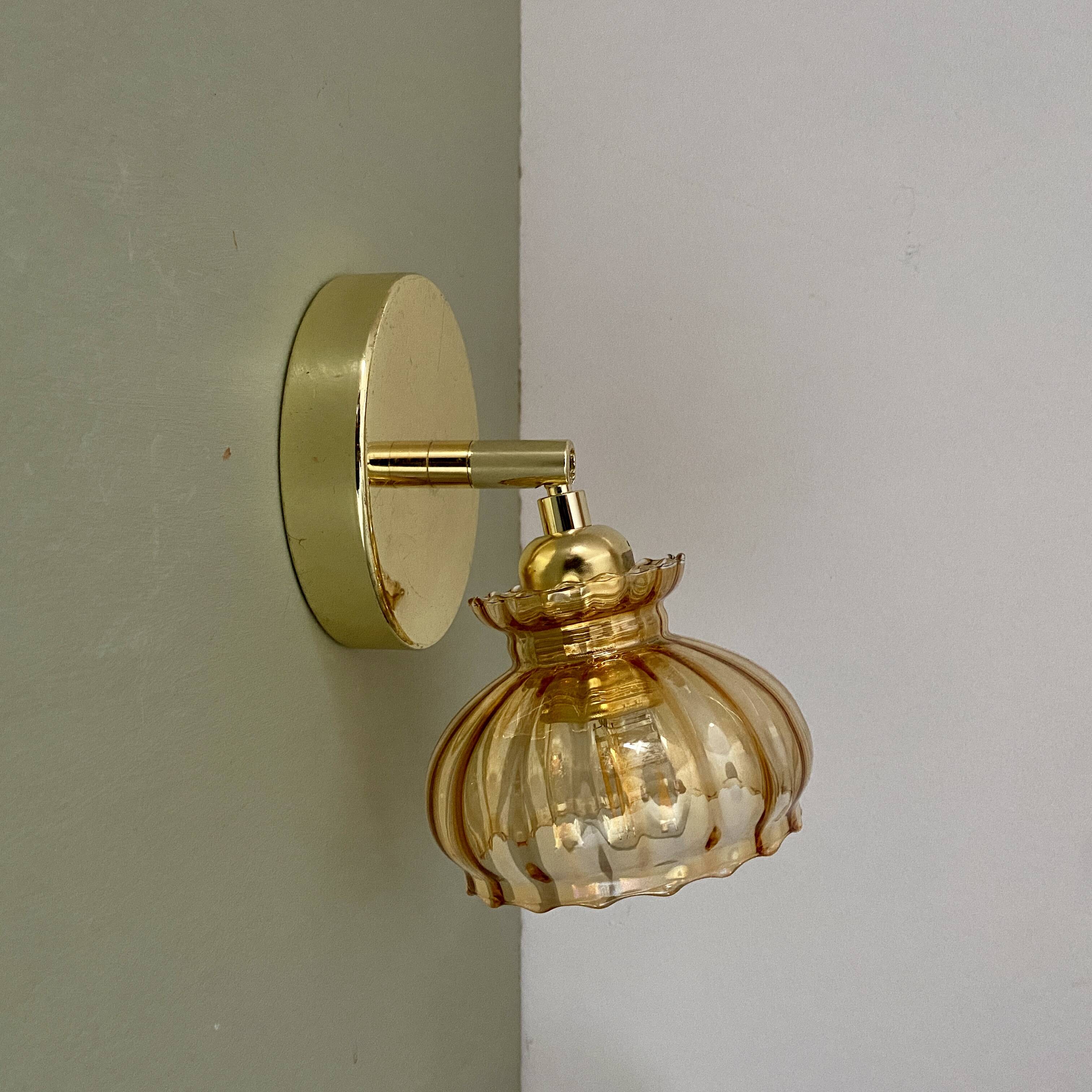 Vintage amber glass globe wall light