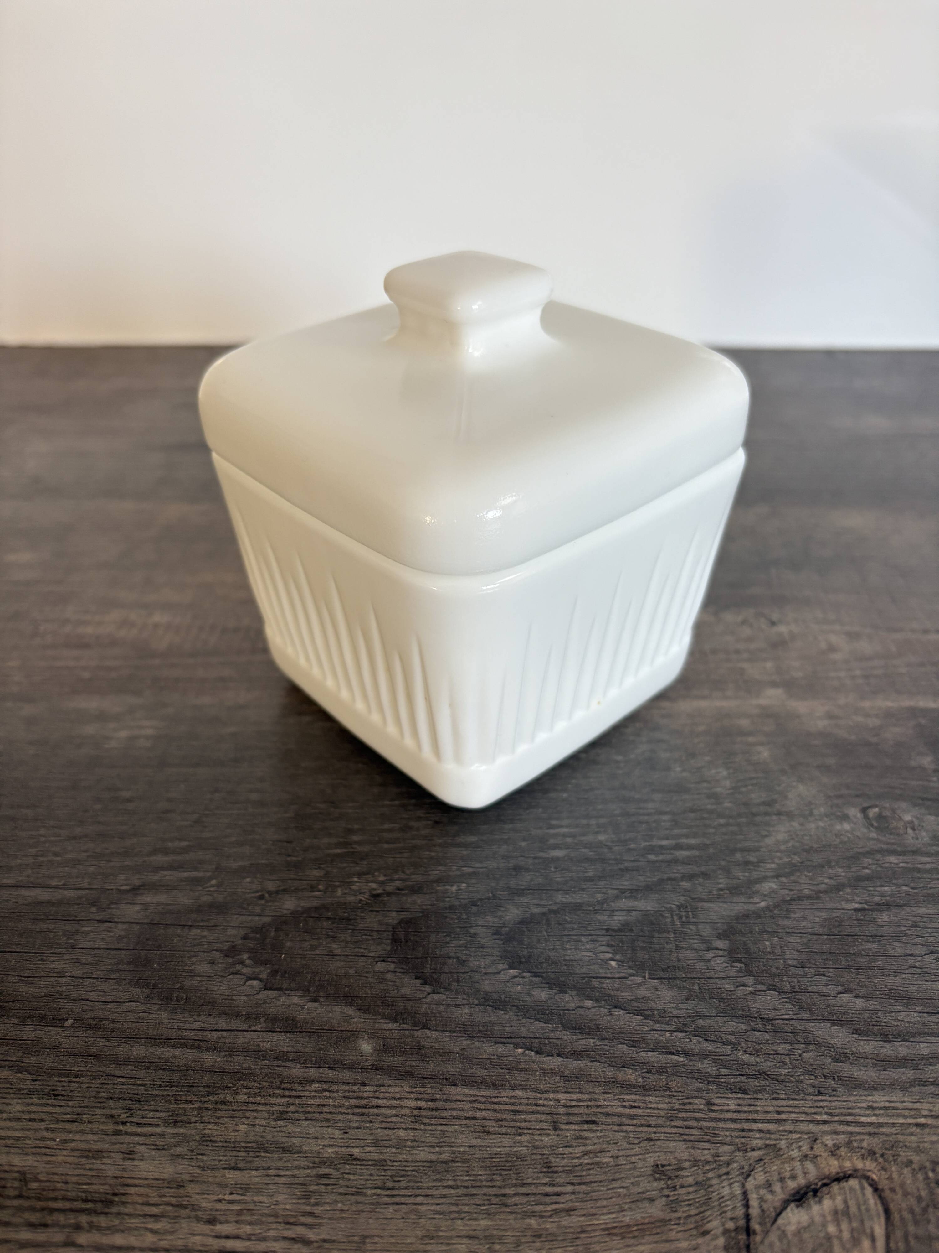Vintage White Opaline Butter Dish 1970s