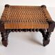 Antique French Turned Wood and Woven Rattan Footstool/ Sidetable