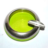 Cendrier cigare vintage en verre vert taillé et cerclage en étain