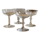 Coupes à champagne vintage dépareillées en cristal taillé - Années 1950