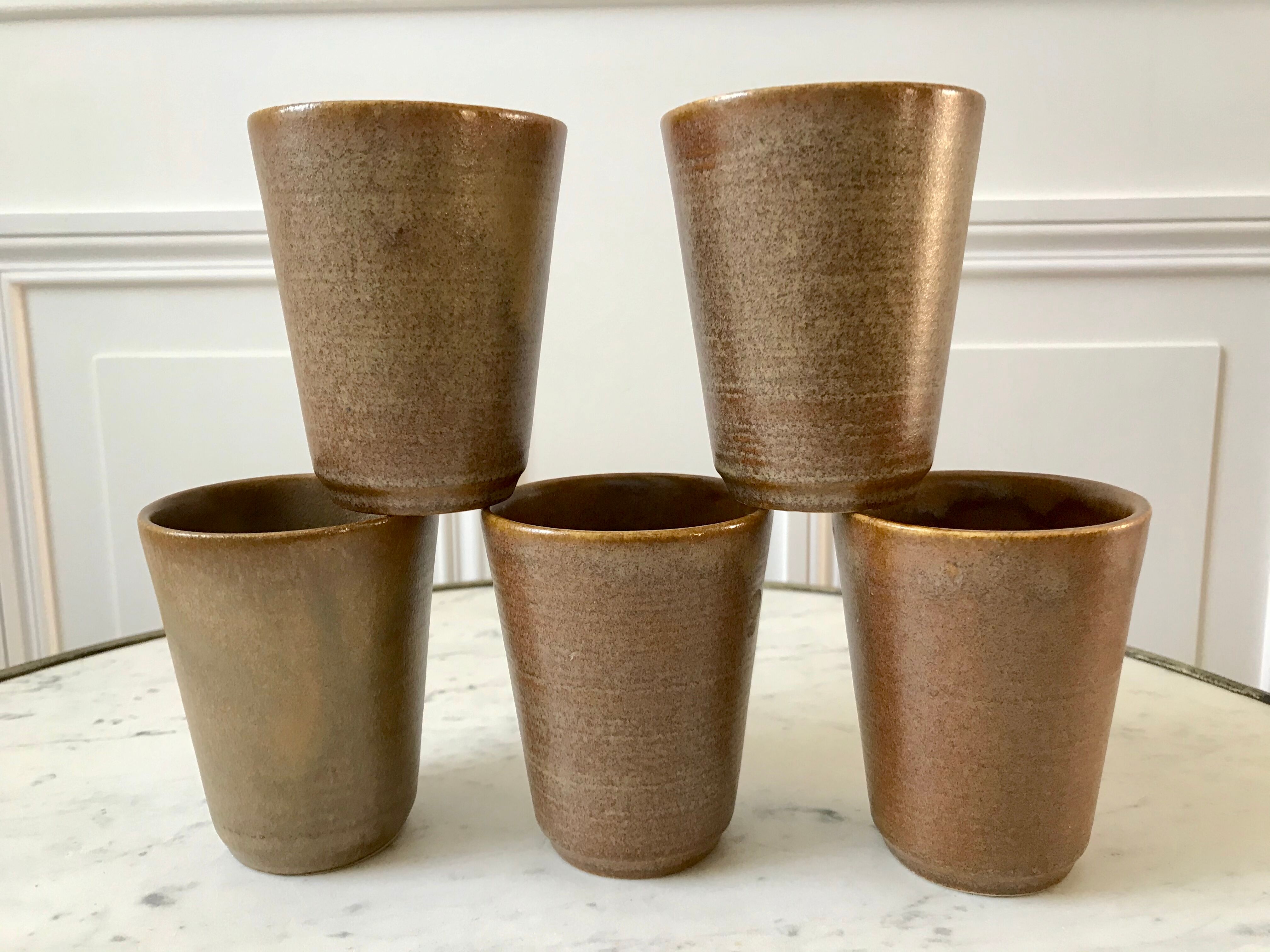 Lot de 5 verres en grès Digoin Sarreguemines années 70