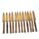 Set of 12 vintage gilded brass and wood cheese knives 1950 Coutelier Martin