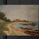 Oil on cardboard seaside beach landscape 1930