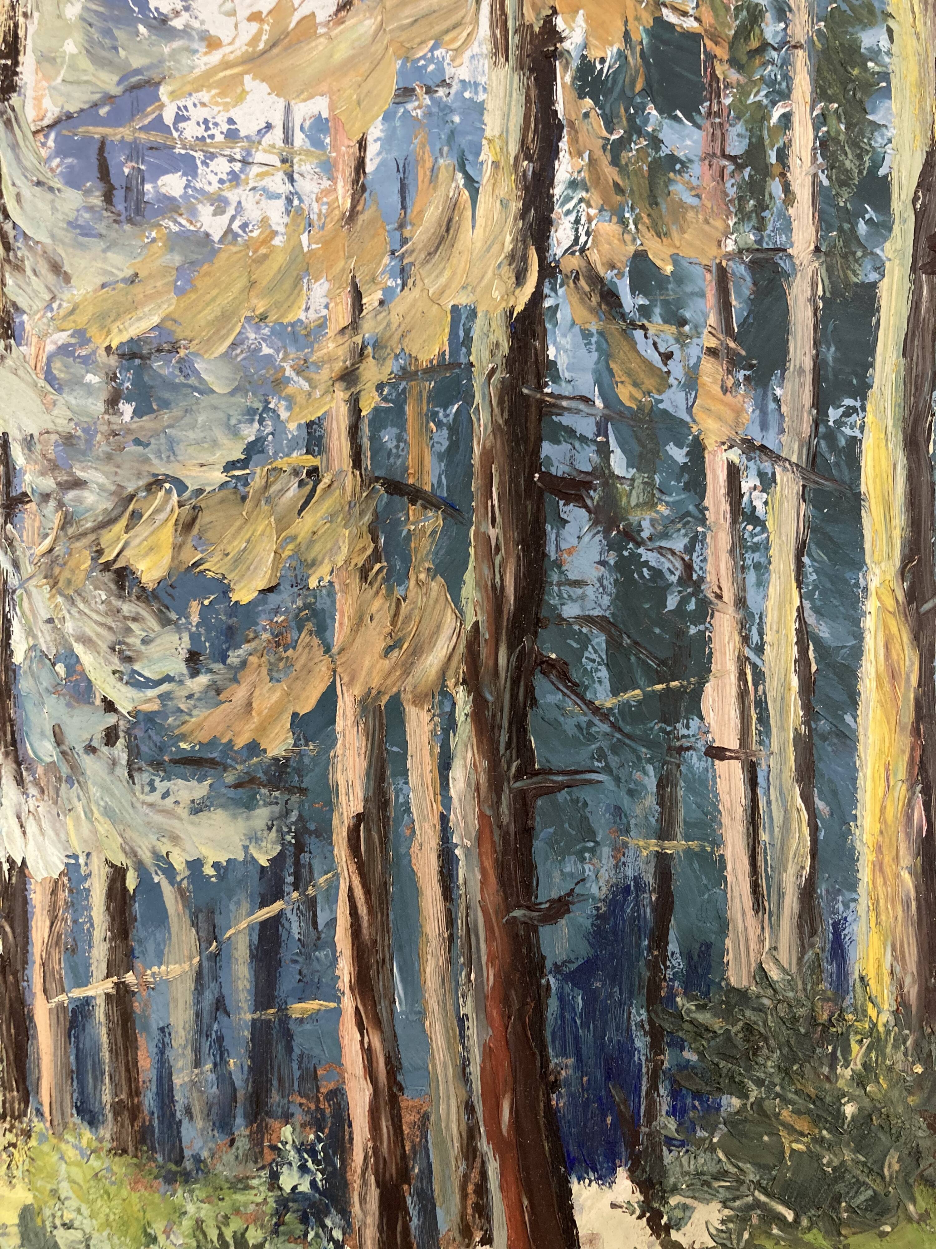 Huile sur panneau forêt vintage