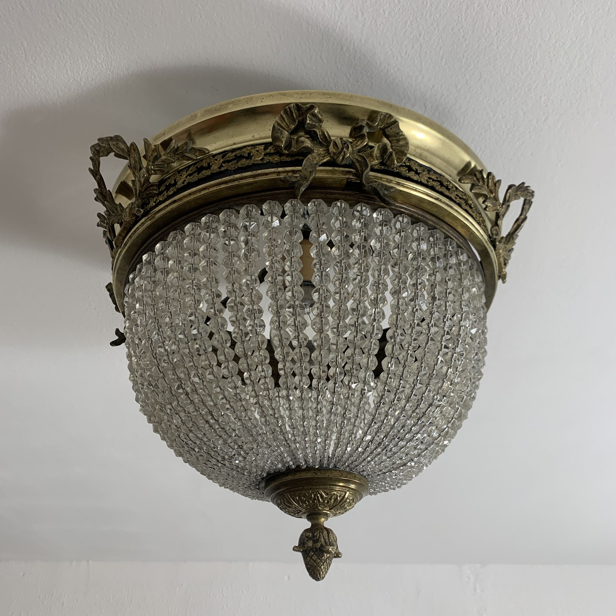 19th brass basket ceiling and beaded glass beads