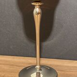 Photophore in tinted glass on high metal foot with silver patina