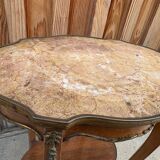 Guéridon ancien Louis XV – marbre rosé et laiton doré – fin XIXᵉ siècle
