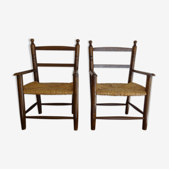 Paire de chaises paillées enfant en bois