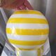 Opaline ball vase stripes bayaderes white and yellow