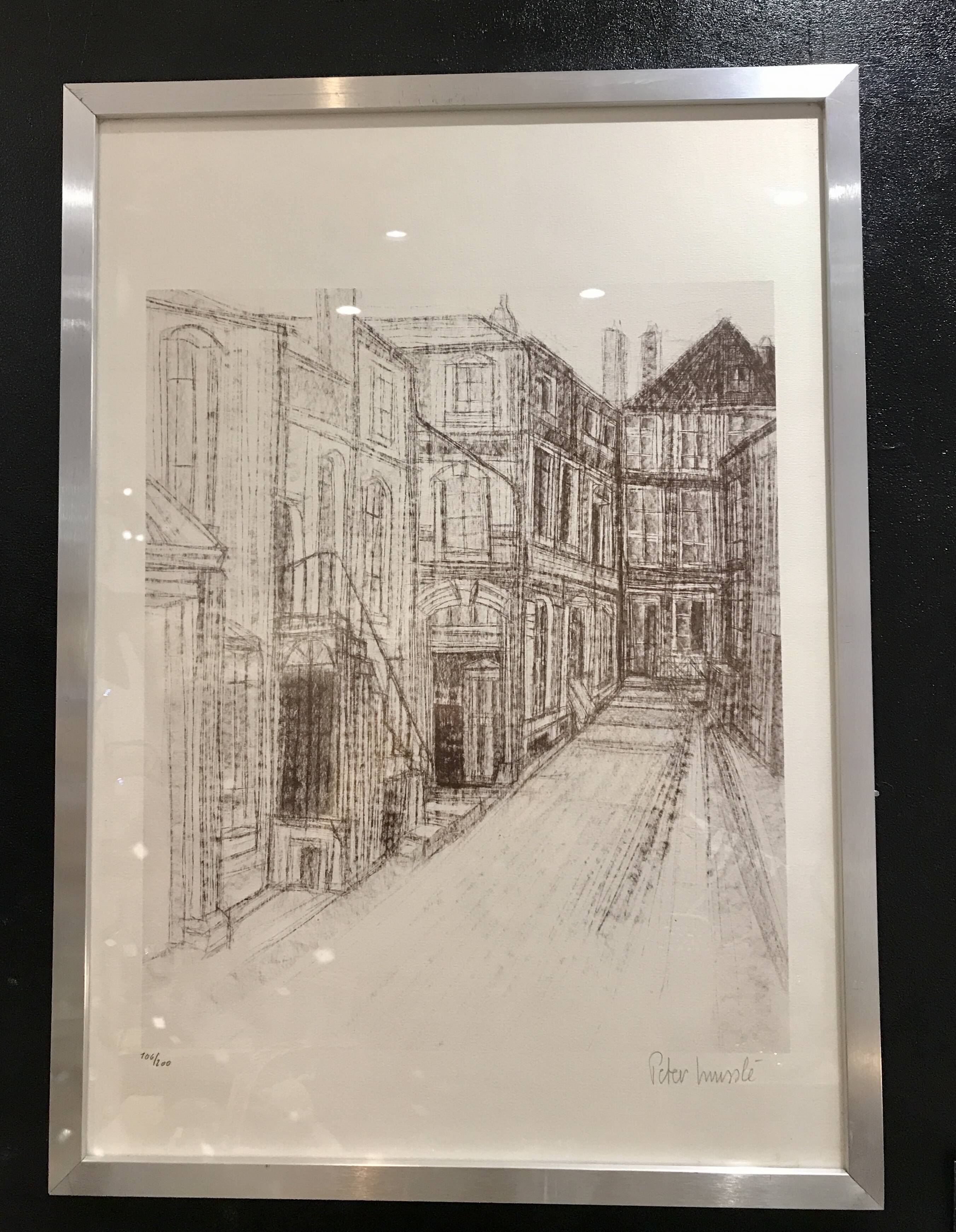 Framed drawing rue de Sarreguemines numbered Peter Musslé