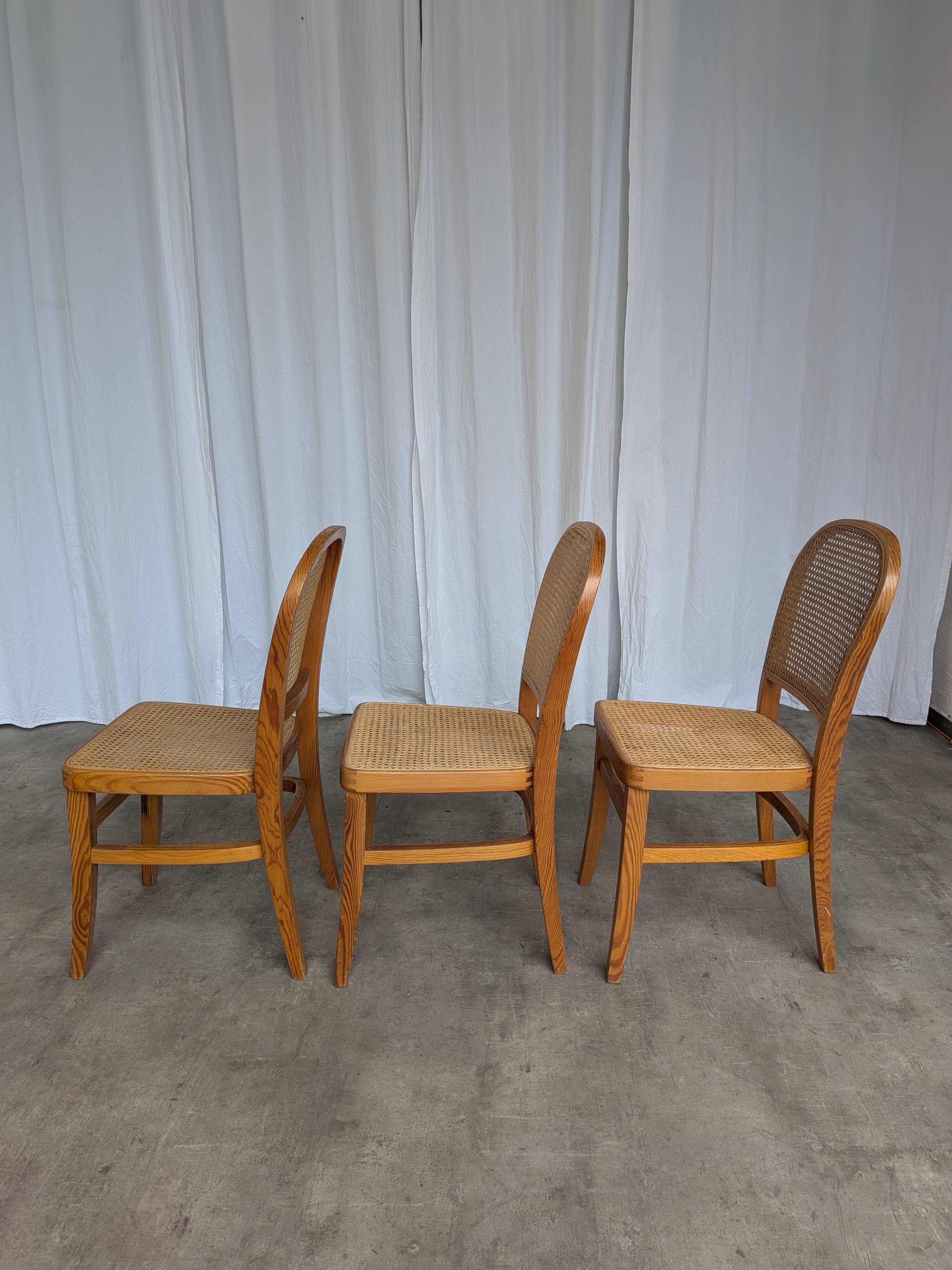 Set of 3 Vintage Wooden Dining Chairs with Cane Seat - Mid-Century Yugoslav