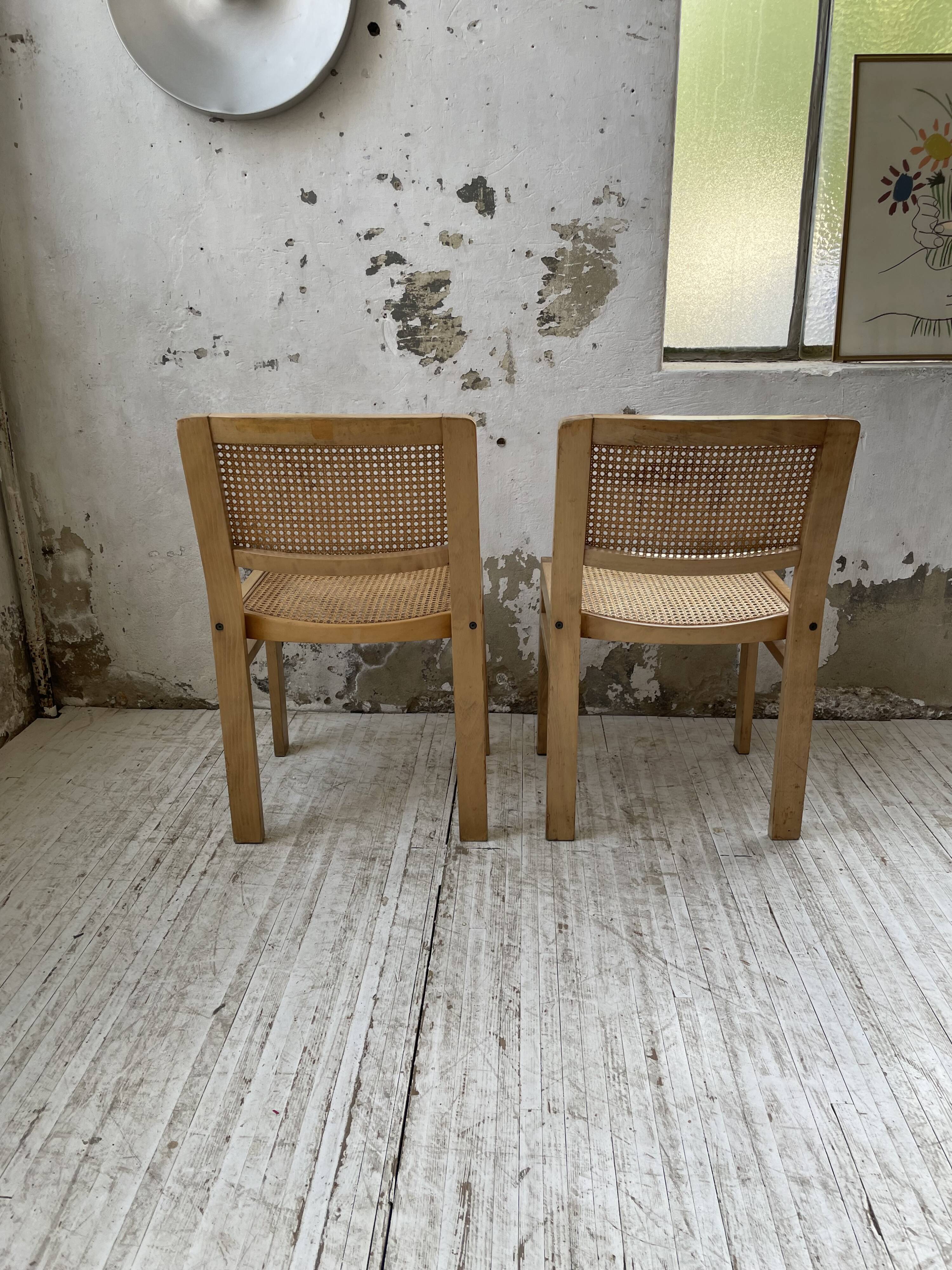 Pair of Baumann chairs beech and cannage