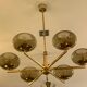 Italian Sciolari chandelier in brass, 6 burners with smoked glass, 1970