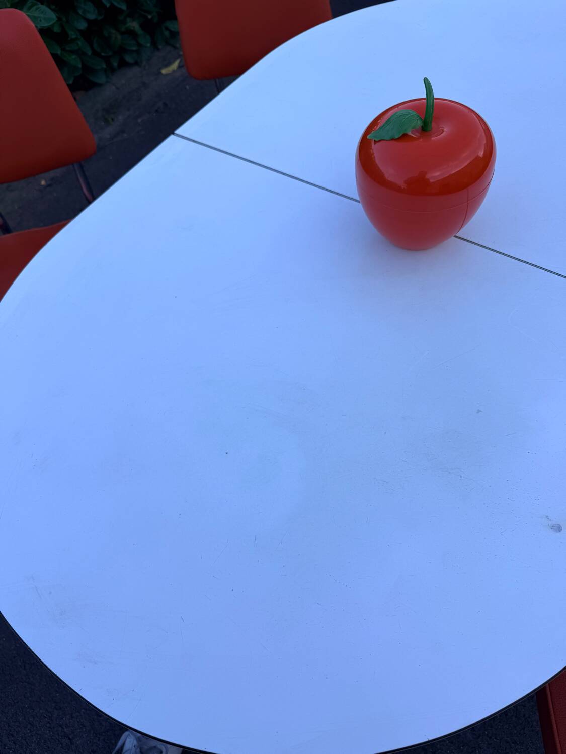 Formica leatherette chair with orange table, vintage 70s Space Age
