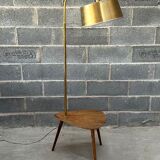 Floor lamp, 60s, gilded brass and walnut, Scandinavian style with table/end of sofa