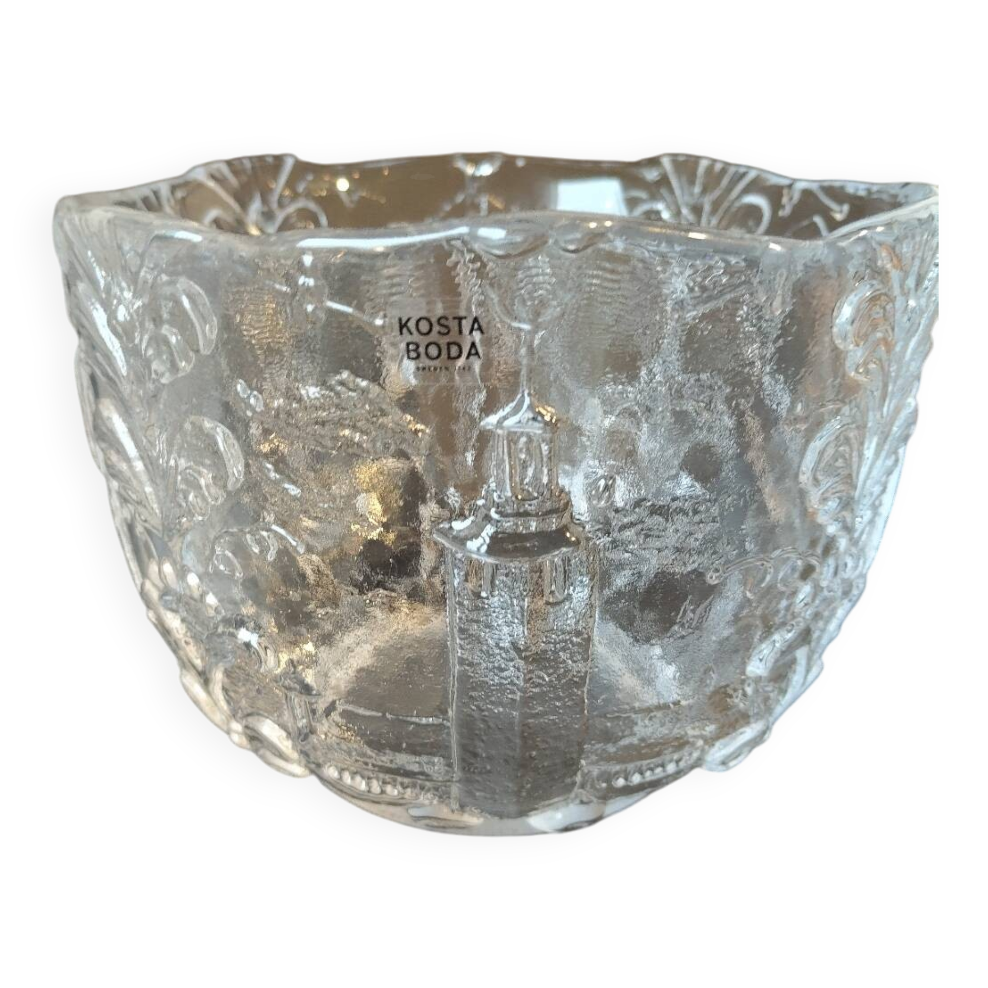 Scandinavian glass bowl Kosta Boda – Nordic relief decoration –