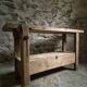Vintage French beech side table, console, washbasin unit, industrial side table, circa 1950–1970.
