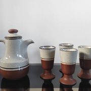 Vintage ceramic set – Jug & 4 footed glasses 70s - Korea