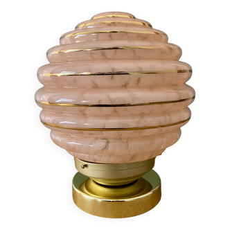 Vintage art deco globe table lamp in pink and gold Clichy glass