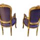 Pair of baroque armchairs in Louis XV style with blue satin fabric.
