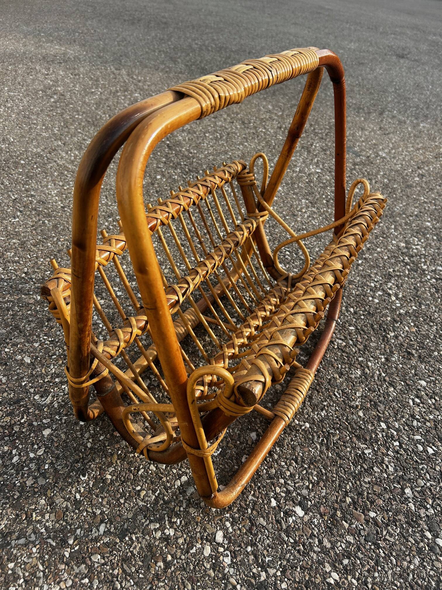 vintage rattan magazine rack