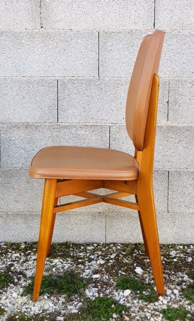 4 chairs wood and leatherette 60s