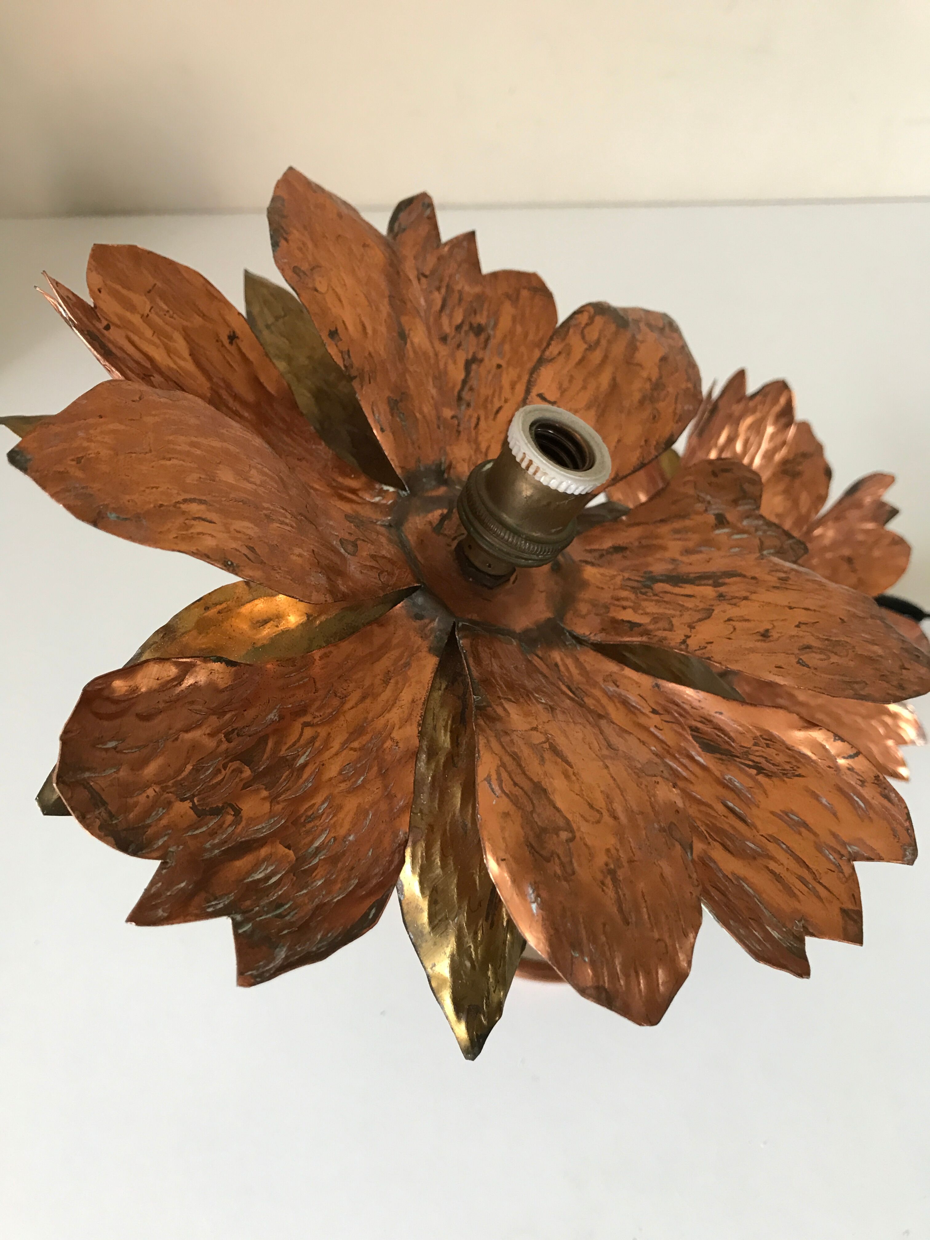 Copper lamp flowers vintage design 70s