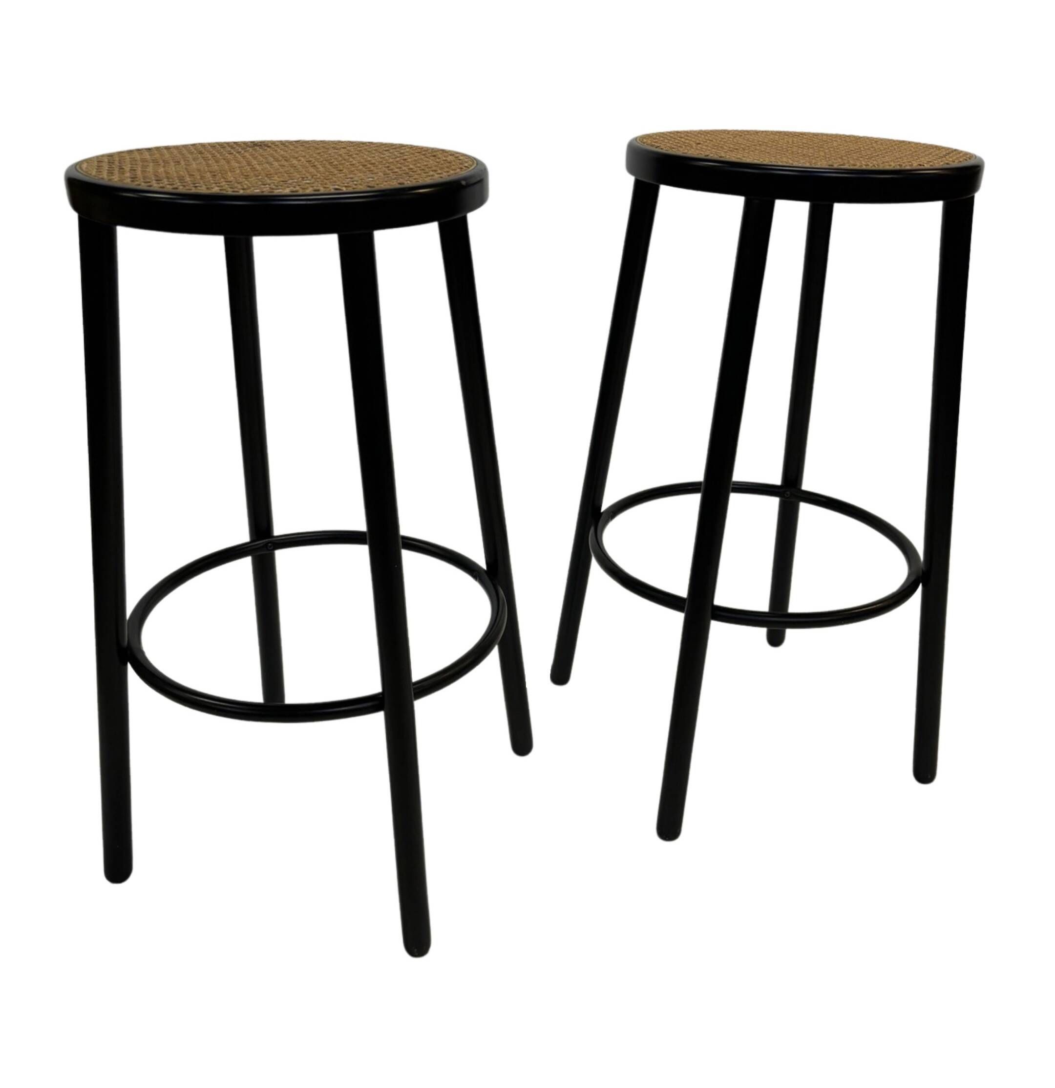 Set of four vintage bar stool - webbing and wood, 1980s Italian design