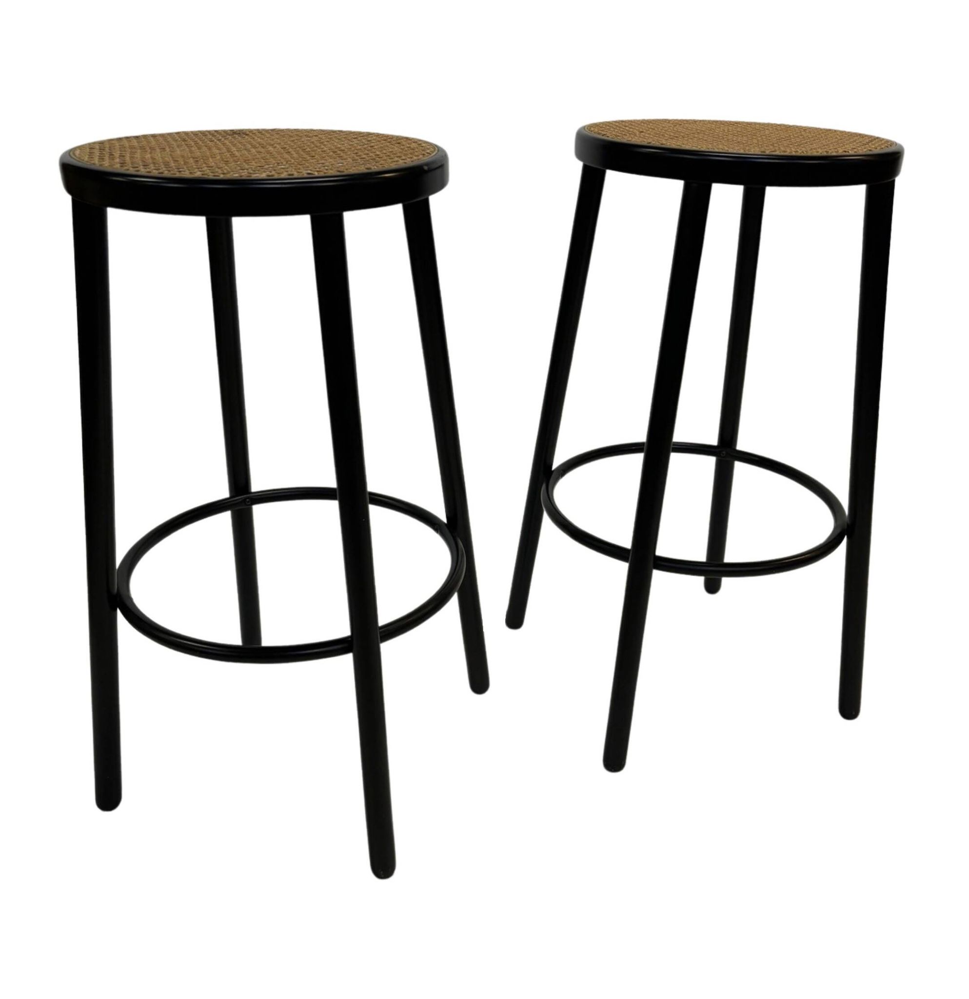 Set of four vintage bar stool - webbing and wood, 1980s Italian design