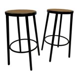 Set of four vintage bar stool - webbing and wood, 1980s Italian design
