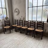 Straw chairs oak 1940s Dudouyt