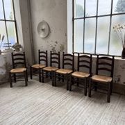 Straw chairs oak 1940s Dudouyt