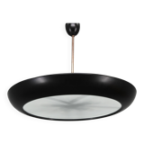 1940s Josef Hůrka for Napako Bauhaus UFO pendant light, metal & glass, restored