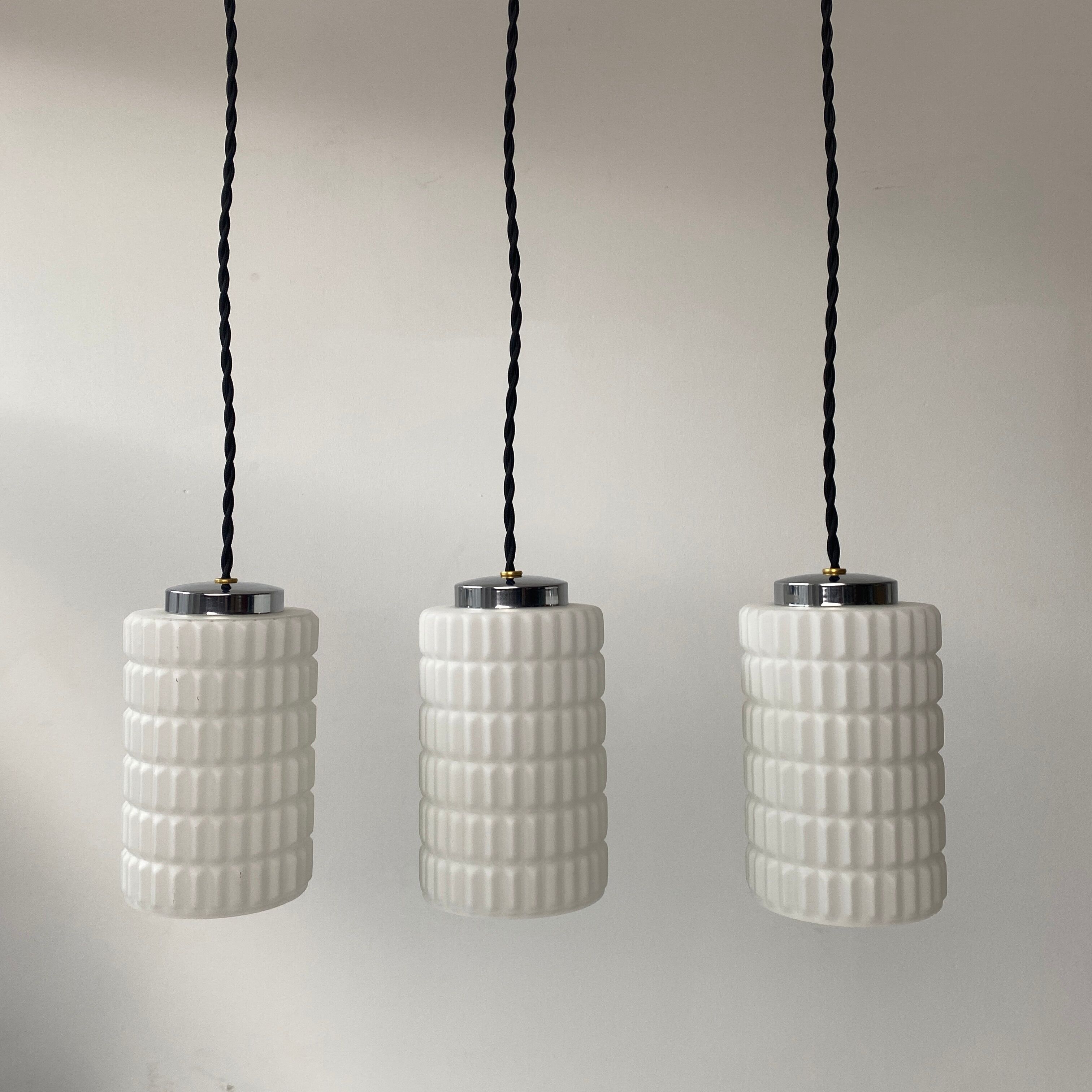 Lot 3 old vintage opaline pendant lamps