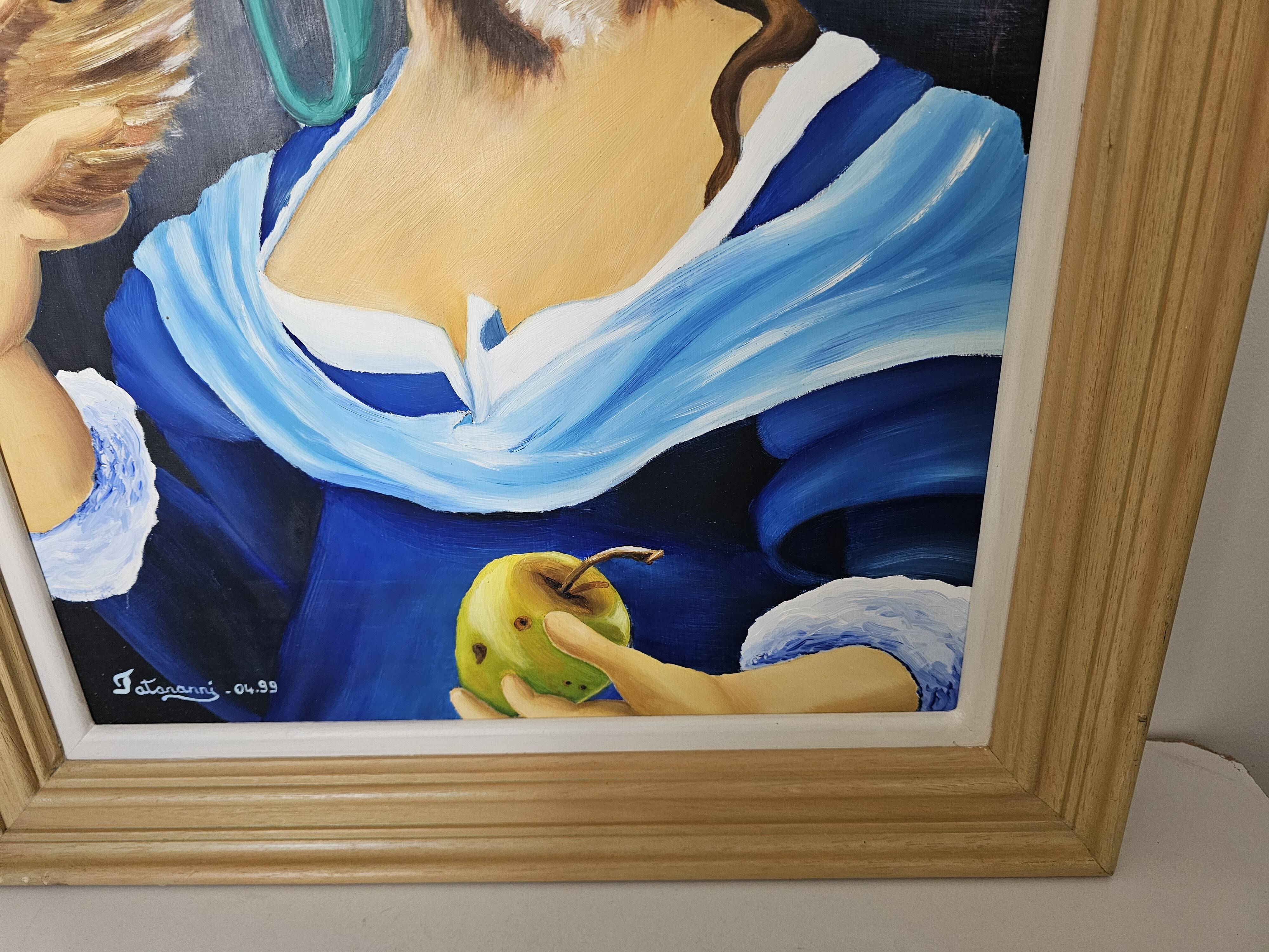 Oil painting on canvas, portrait of a woman with a dog, signed Patricia Tatananni