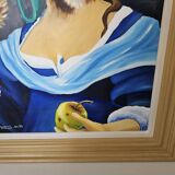 Oil painting on canvas, portrait of a woman with a dog, signed Patricia Tatananni