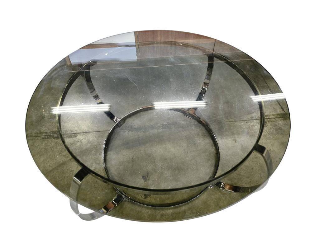 Table basse vintage chromée / table basse avec verre fumé