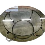 Table basse vintage chromée / table basse avec verre fumé