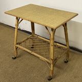 Rolling trolley / Small side table in bamboo and rattan, 1960
