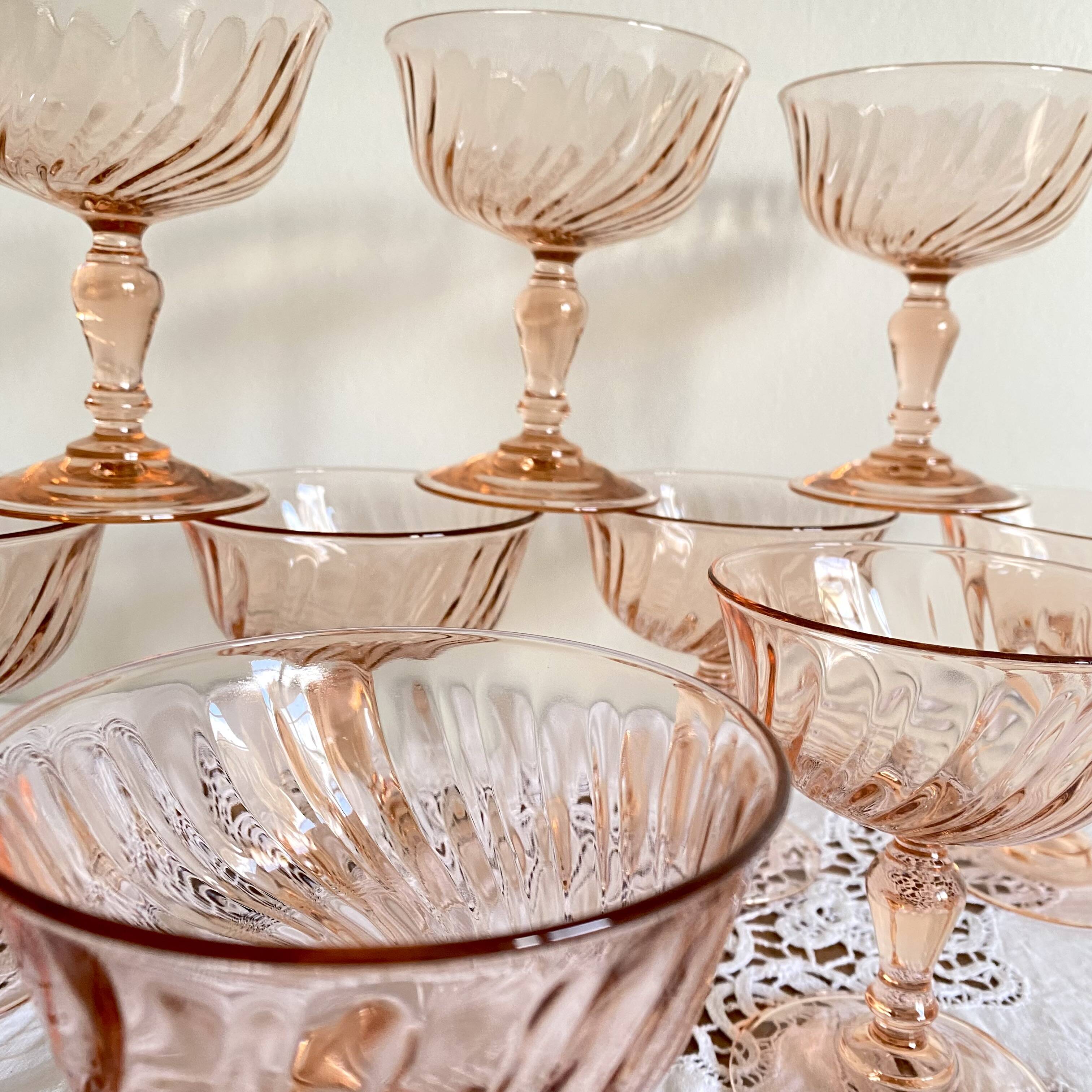 Set of 9 pink champagne coupe fruit coupe Rosaline Luminarc glasses
